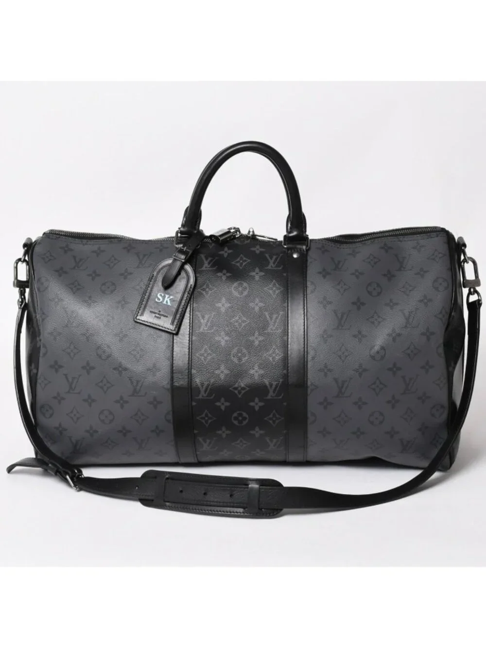 Louis Vuitton LV Keepall Bandouliere 50 Black Gray Silver